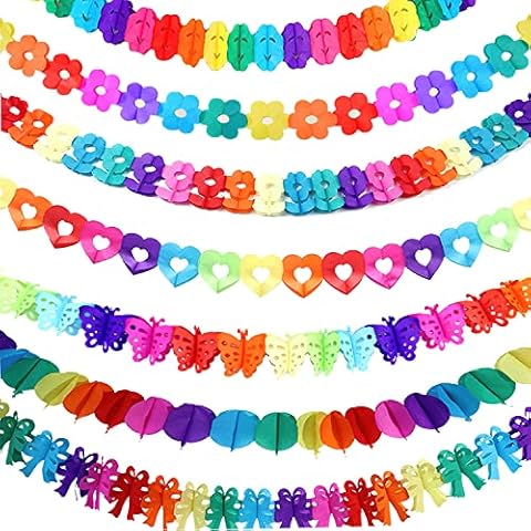 7 Stück Bunt Girlande Papier Deko, Girlande Geburtstag, Papiergirlande, Geburtstagsgirlande, Hängenden Partygirlanden für Party Hochzeit Karneval Fasching Cover