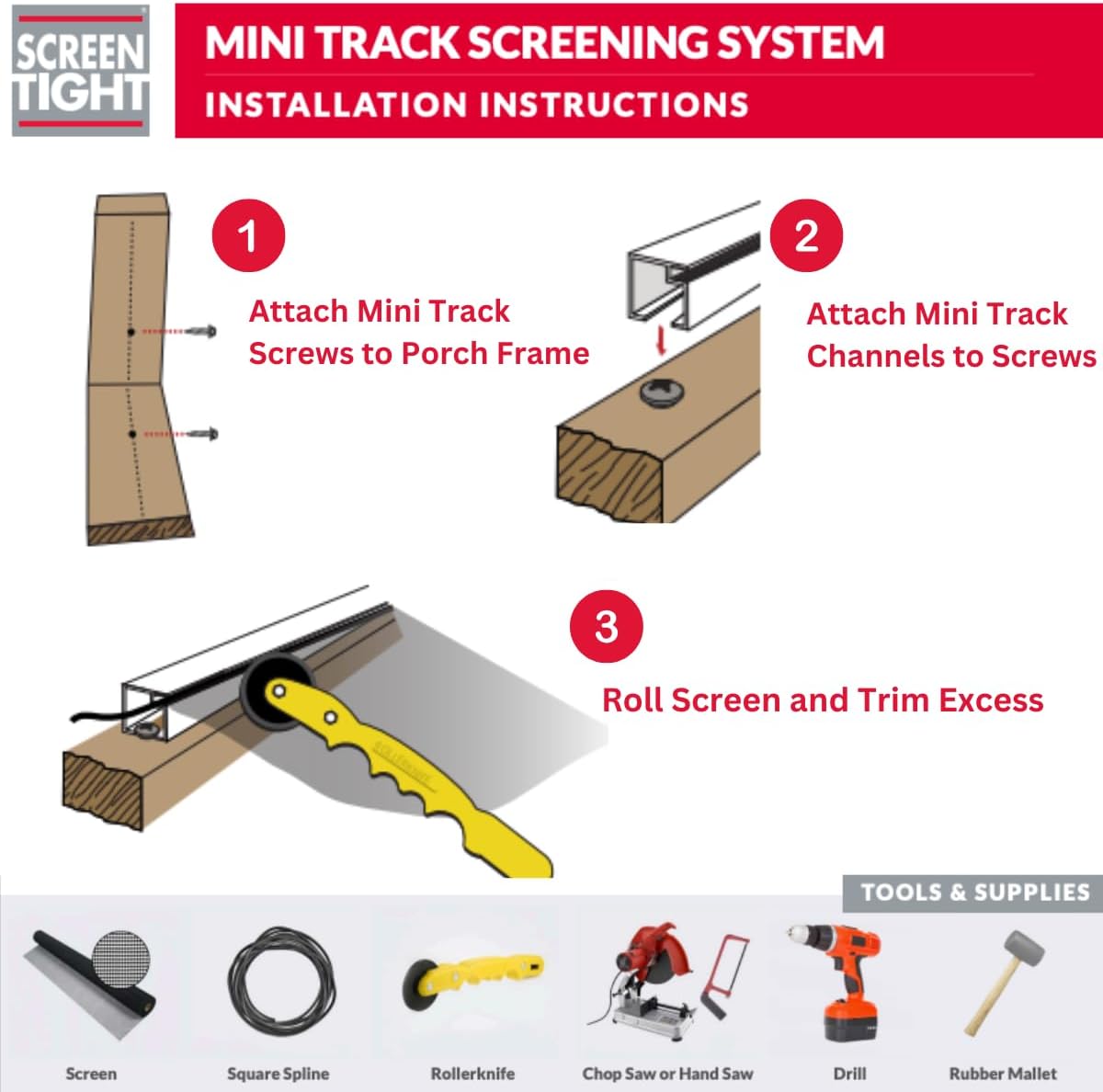 Mini Track Porch Screening System - 96-in DIY Screened in Porch Kit for Easy Patio Screen Enclosure Install - White, 10 Sticks, 100 Screws, 300-Ft Spline - Low-Profile Aluminium Screen Frame Kit