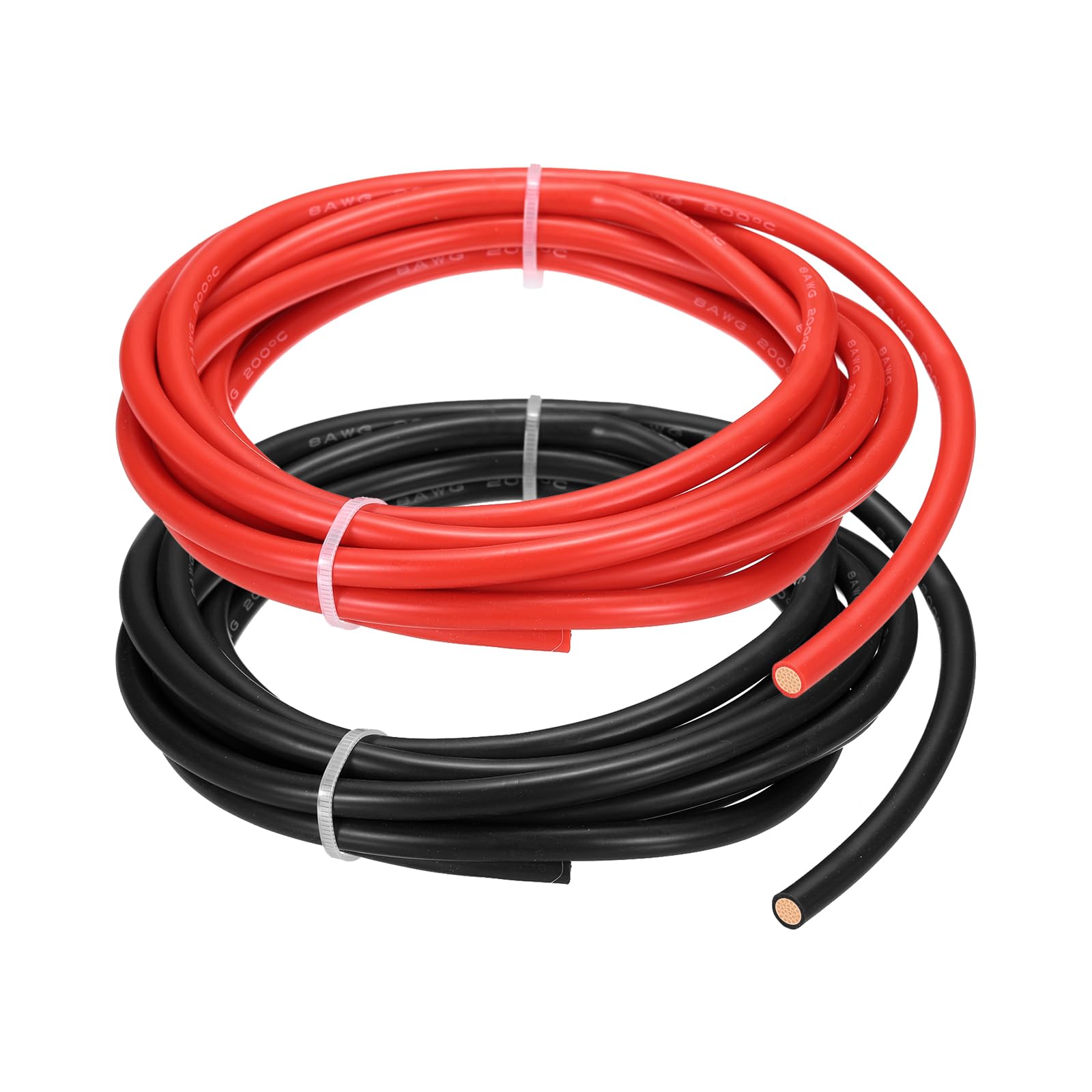 sourcing map 2pcs 8 AWG Silicone Electrical Wire, 8 Gauge 3m/10ft Electrical Wires, 600V 200C Tinned Copper Stranded High Temp Battery Wire for Automotive, Motor, RV Inverter - Red & Black