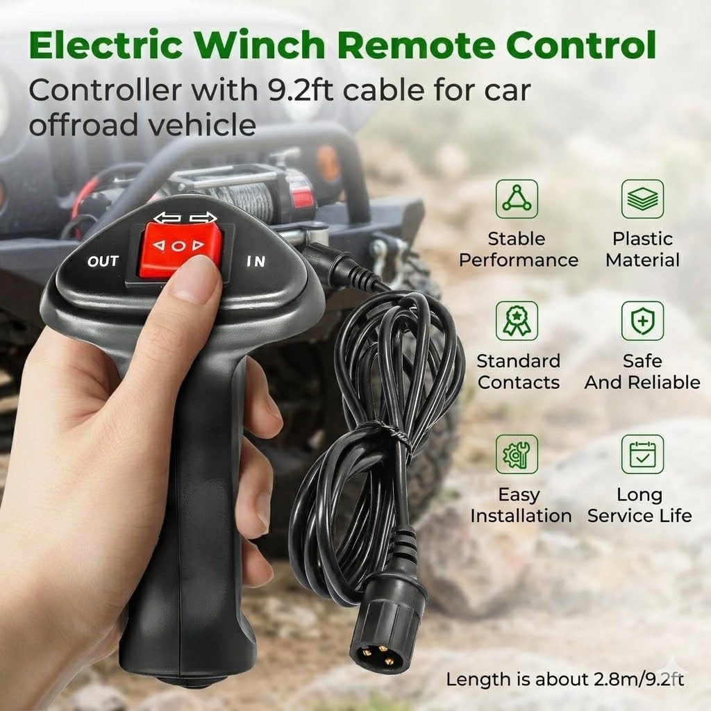 3 PIN Winch Remote Control Kit, Electric Winch Controller with 9.2ft 2.8m Cable Length for Car Offroad Vehicles