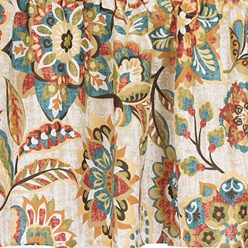 C&F Home Fiona Jacobean Cotton Window Treatment Curtain Valance Set Of 2 Floral Flowers Vintage Boho Bohemian Modern Colorful Fall Autumn 72" X 15.5" Cream Cocoa Sage Teal Valance Set Of 2 Brown #TOP2