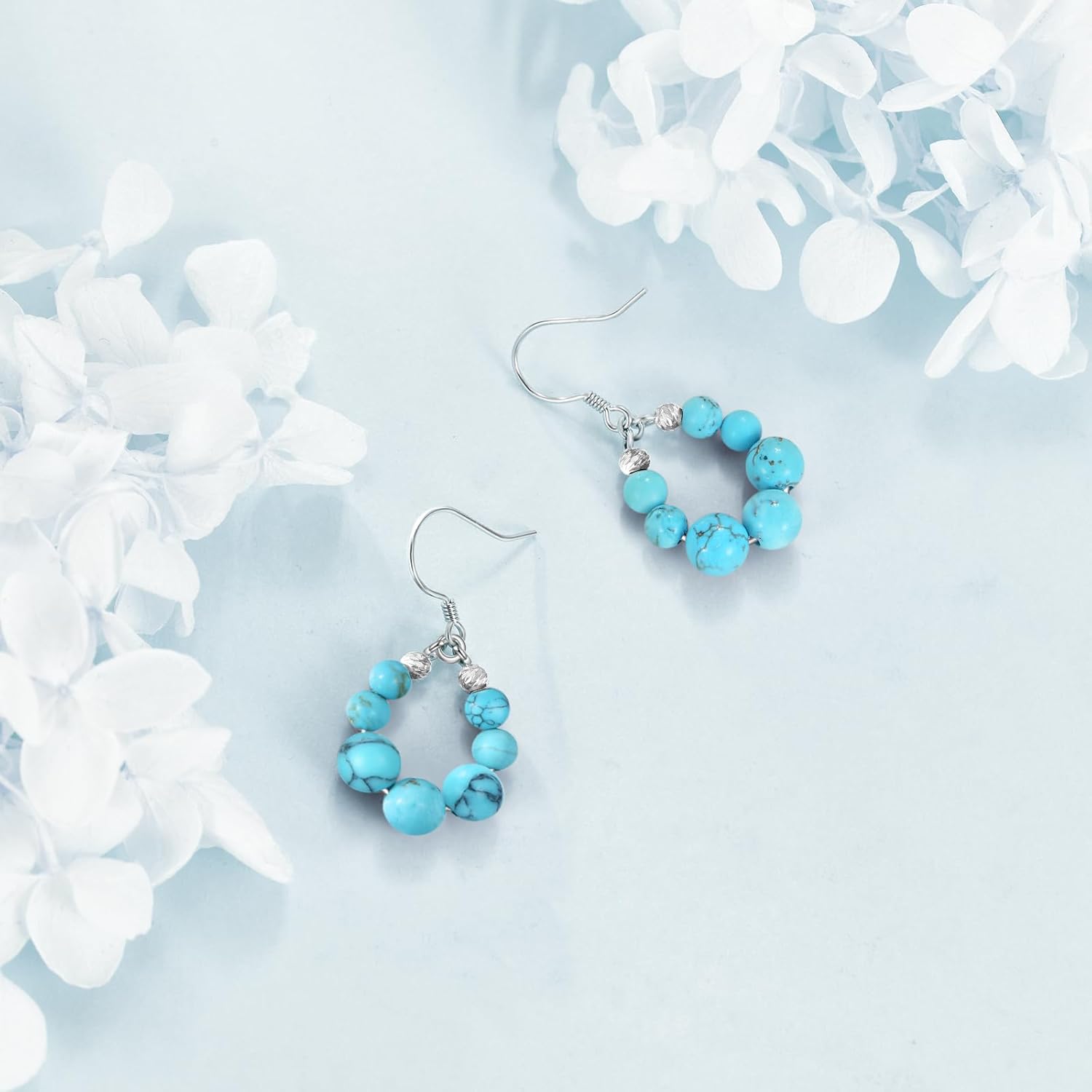 Turquoise Earrings 925 Sterling Silver Turquoise Dangle Leverback Earrings for Women Birthday Gifts Hypoallergenic - Image 4