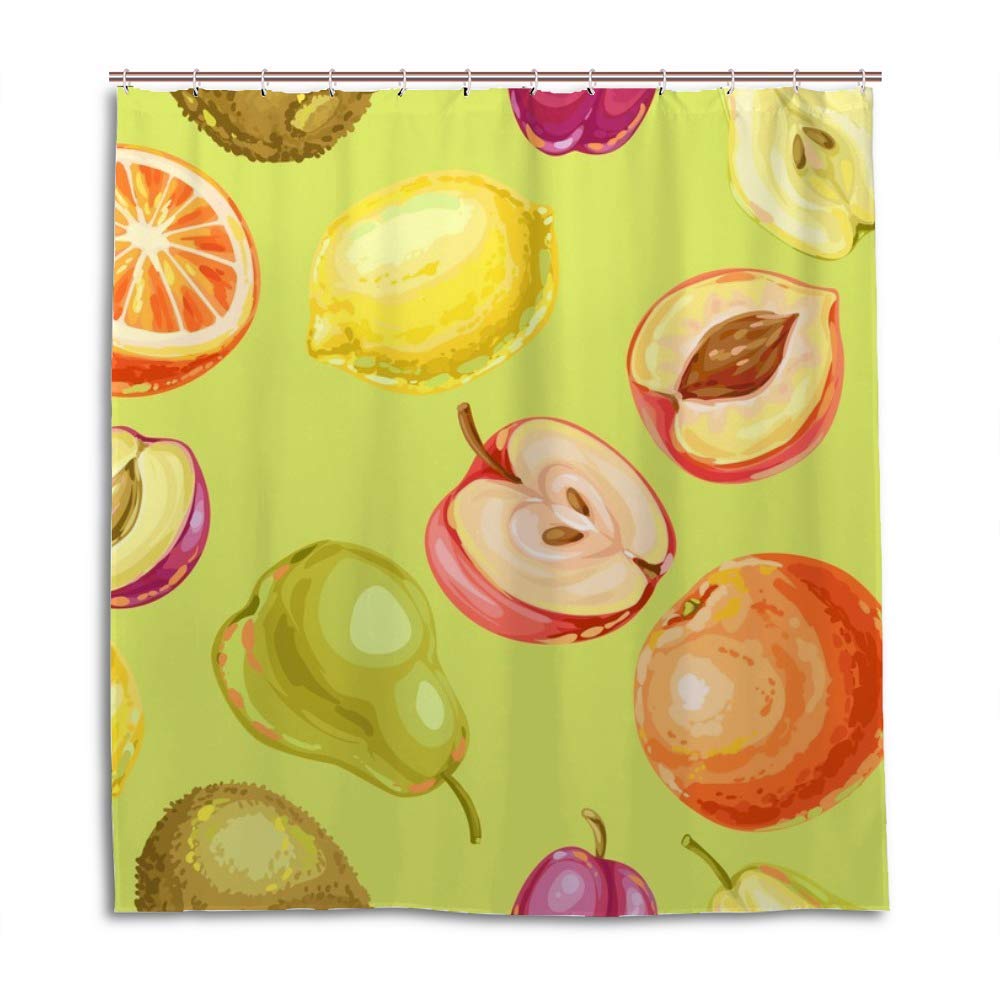 Rideau de douche polyester moderne anti-moisissure fruits tropicaux pour salle de bain