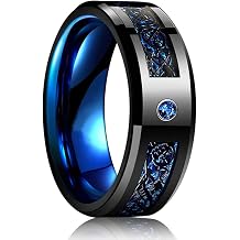 8mm Titanium Steel Wedding Ring for Men Women Punk Celtic Dragon Blue Red Carbon Fiber Ring AAA CZ Inlay Wedding Ring