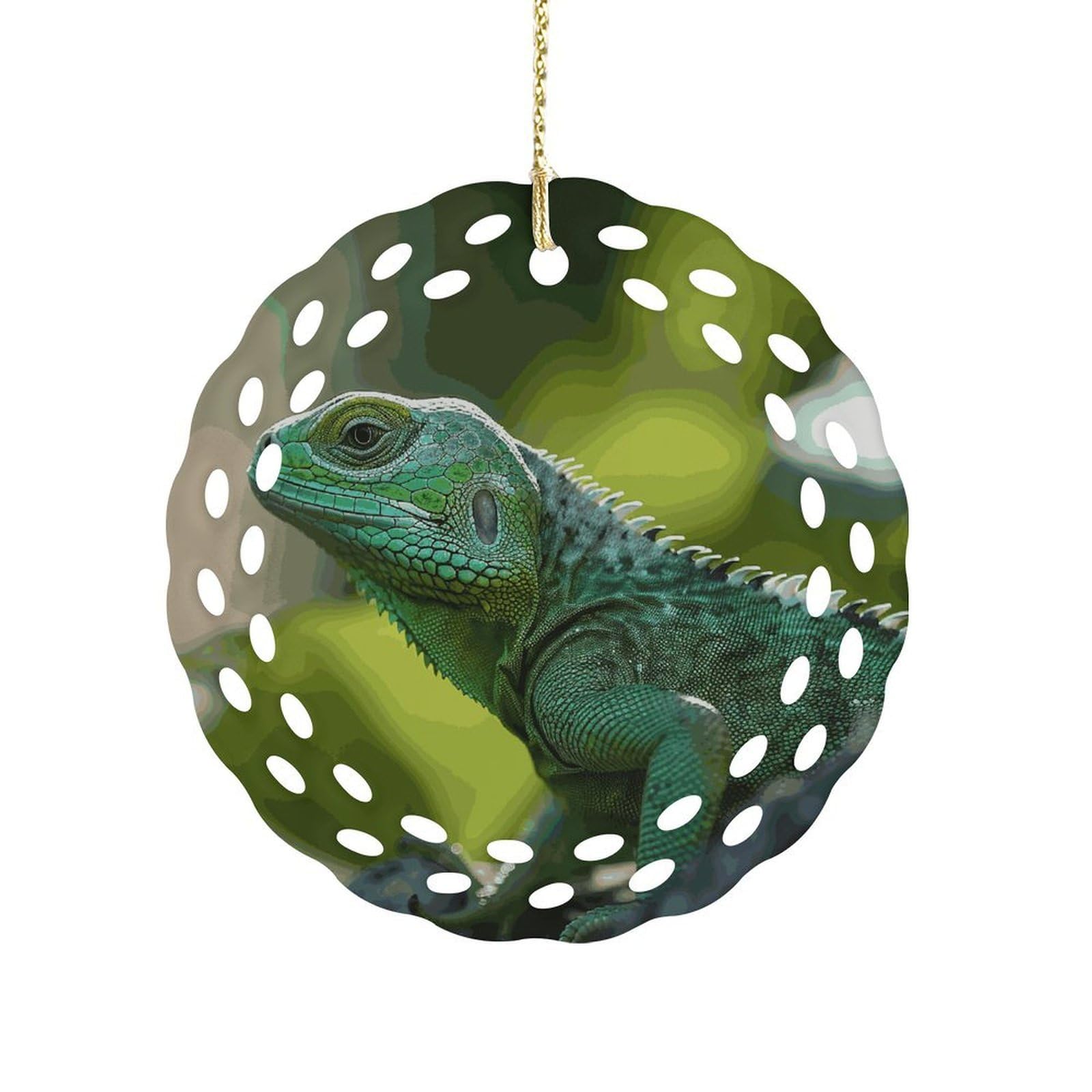 Fekiloot Women's Style Green Lizard Ceramic Ornaments 3 Inch Round,Holiday Keepsake For ,Girls,Pet Owners,Hanging Ornament Gifts Idea For Home