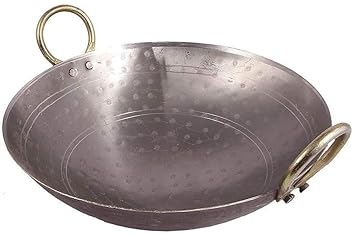 SVDK Iron Heavy Base Kadai with Handle for Kitchen | Matthar/Hammered Kadhai | Deep Frying Kadai - 2 Litre