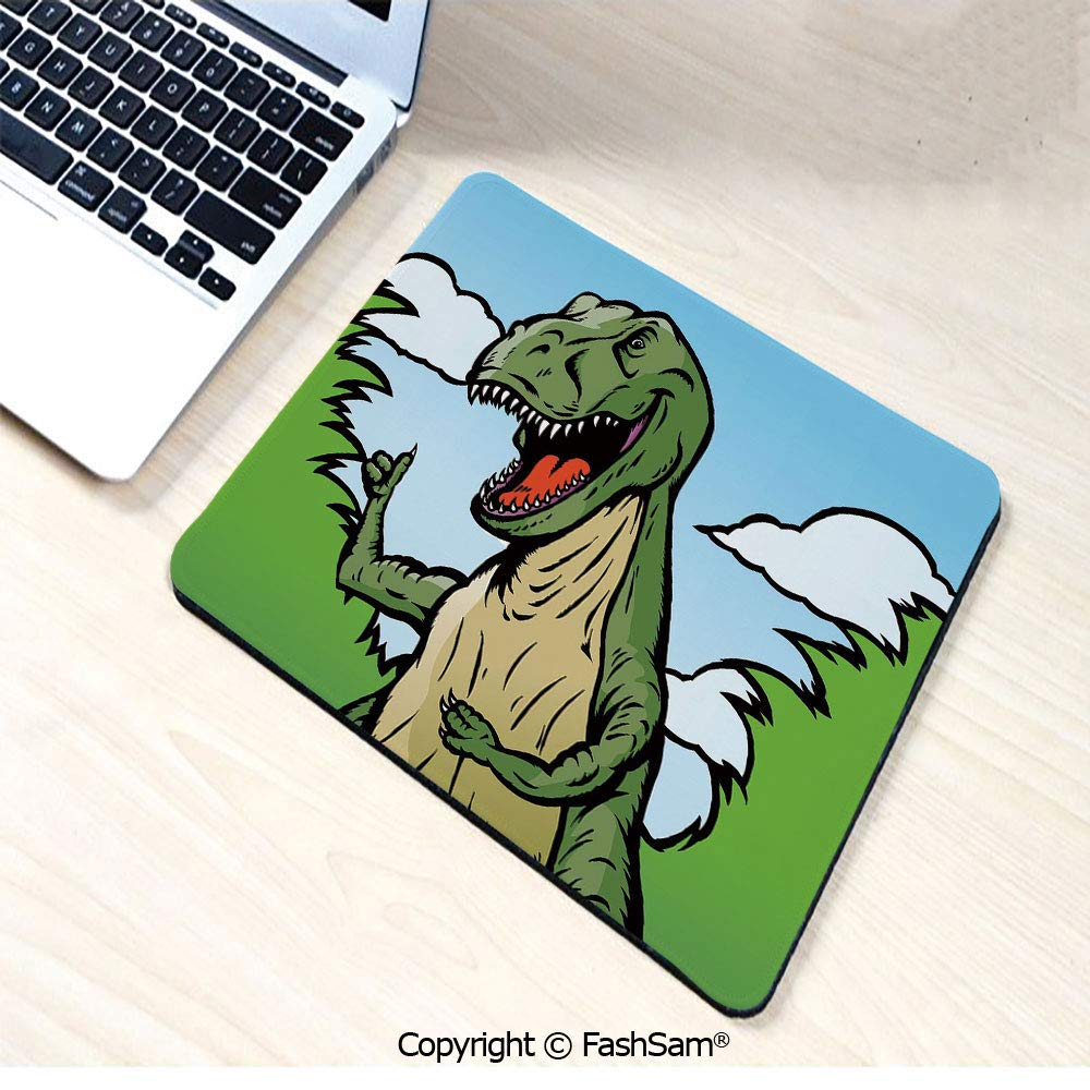 Personalized 3D Mouse Pad Cartoon T Rex with Funny Face Giving Thumps Up Clouds Trees Sky Decorative for Laptop Desktop(W7.8xL9.45)