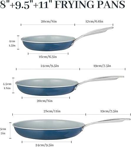 Miniatura 2 de Juego de sartenes de cerámica con mango de acero inoxidable - Juego de utensilios de cocina perfecto para bistec y cocina antiadherente - Juego