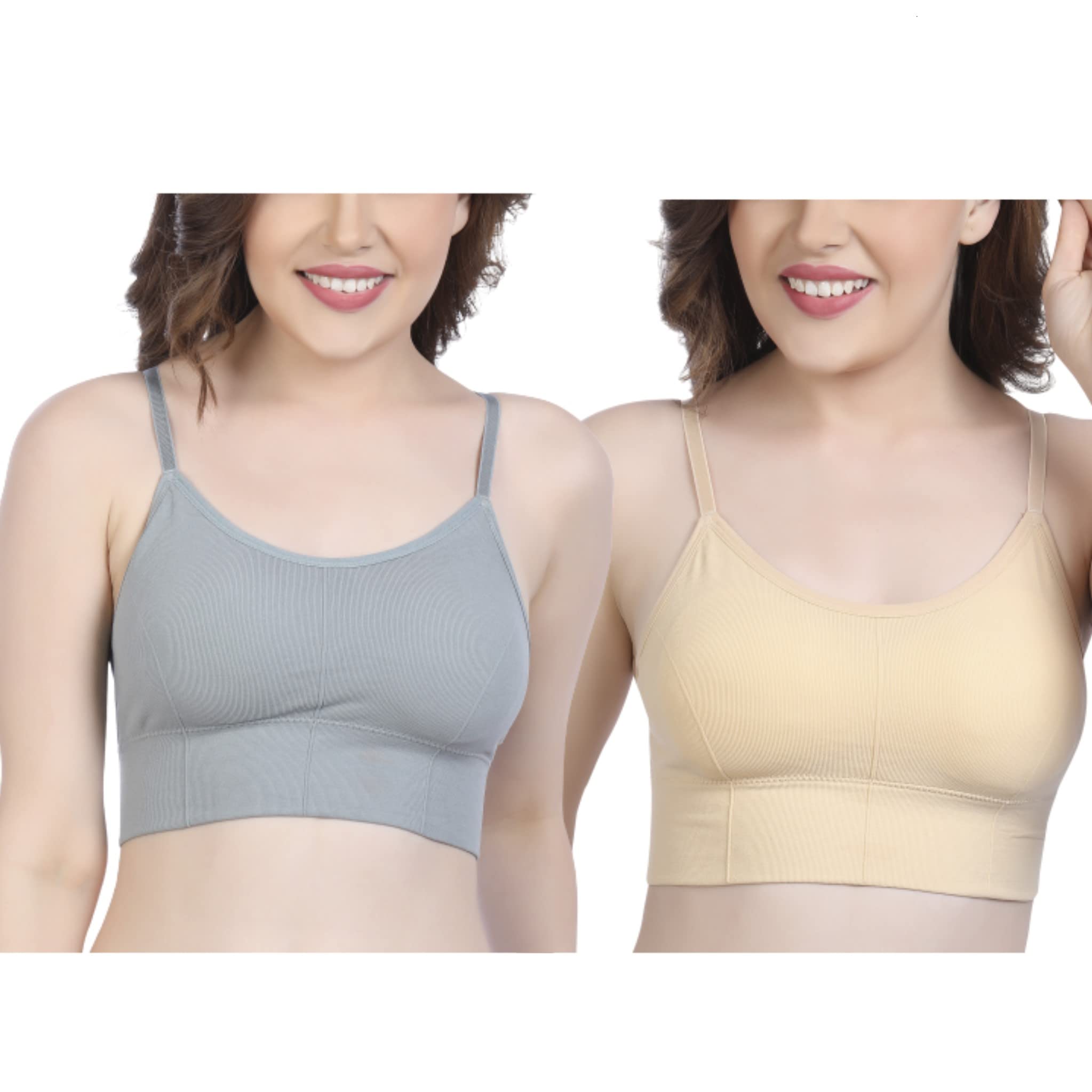 fshway Women's Sports Bra Cotton & Spandex Lightly Padded Wire Free Everday Slip on Bra Fitness Free Size (Best for 28 to 34 Size,B Cup) Combo Pack of 2-picture-54
