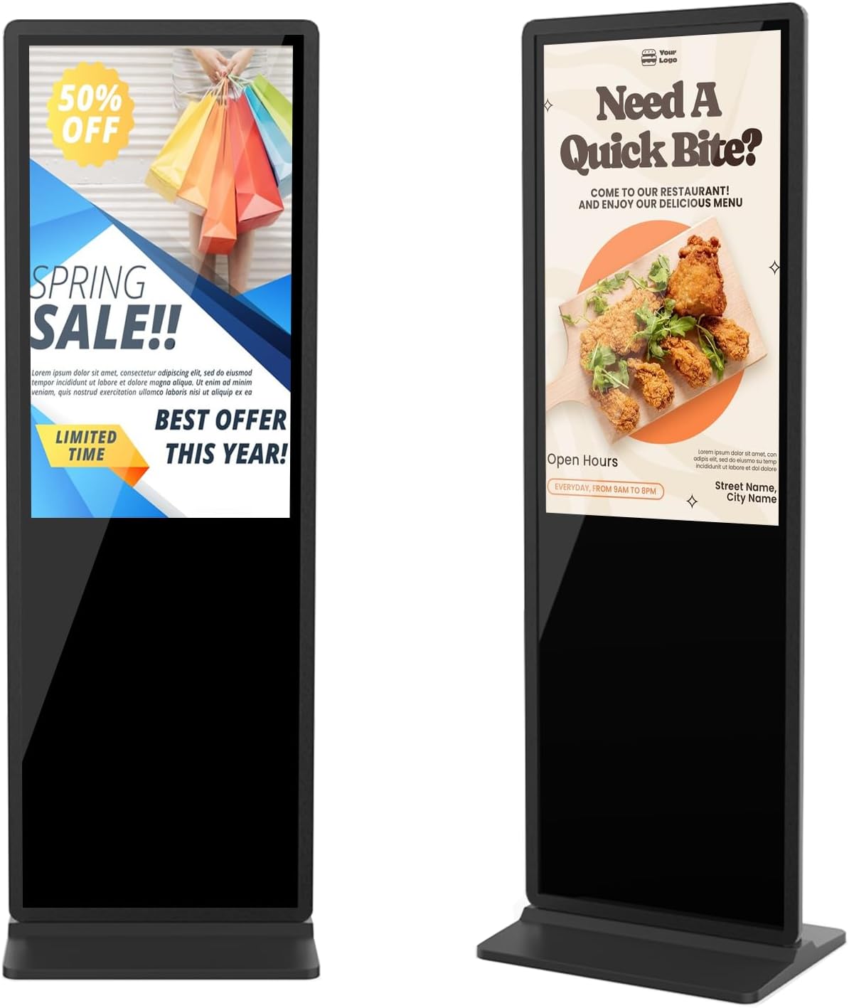 31.5 Inch Display Signage Kiosk with Android OS Ultra Brightness Commercial Advertising Screen Restaurant Retail Store Business(Black,No-Touchscreen)