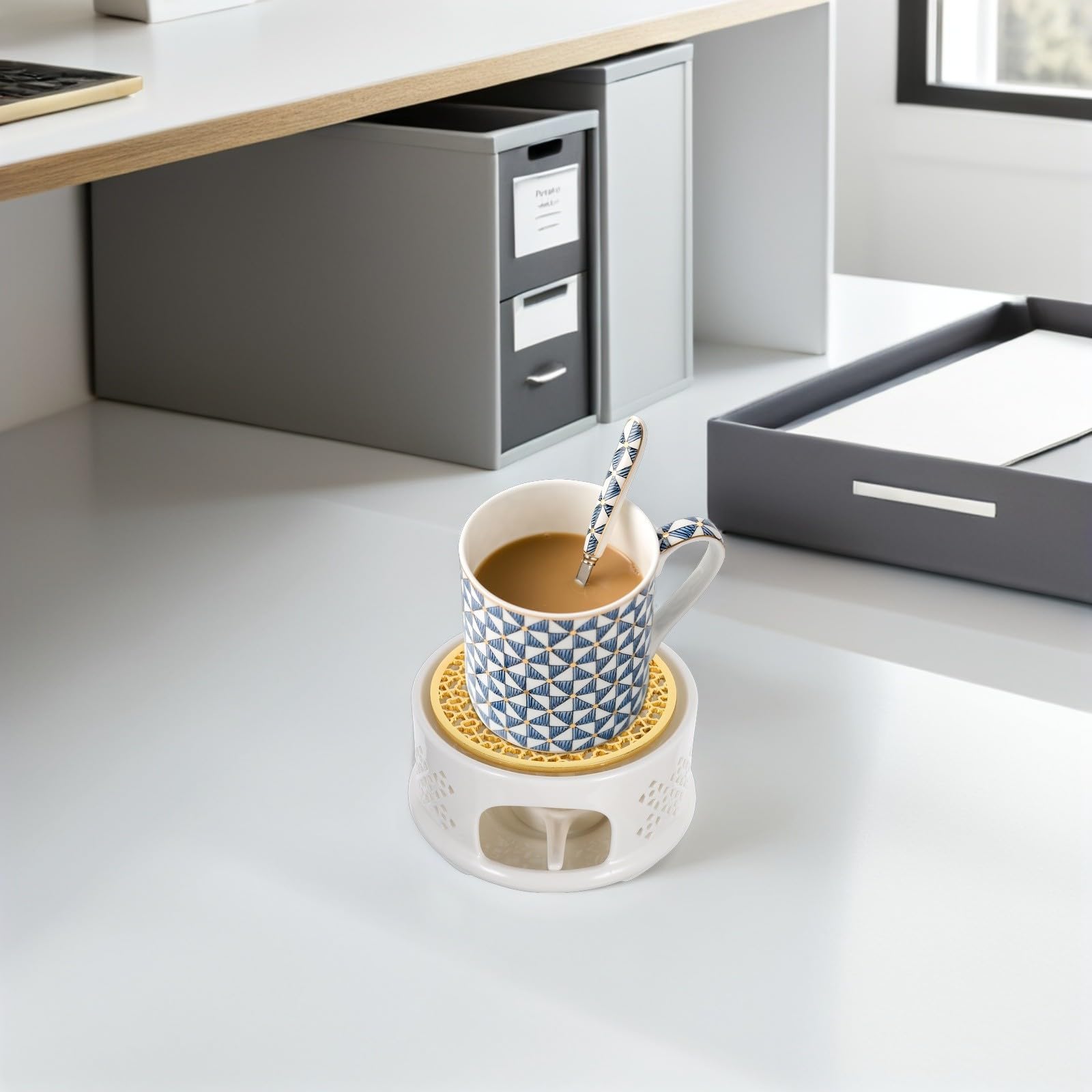 Calentador de Té y Cuchara con Portavelas para Tetera de Cerámica