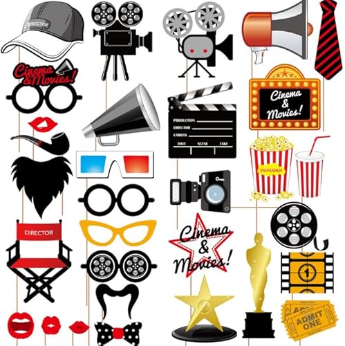 Losuya Accesorios para fotos de noche de cine, suministros de decoración para cabina de fotos, paquete de 31