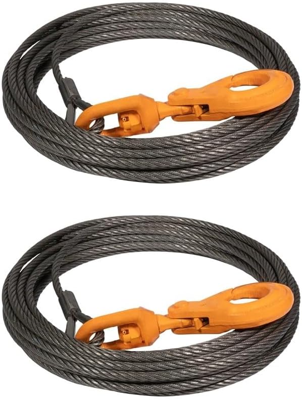 Wire Rope Winch Cable 3/8" x 100' with Steel Core & Hook