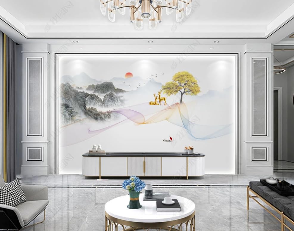 Papier peint paysage d'encre chinoise poster geant mural salon chambre 350x256cm