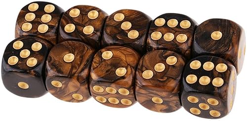10 dados poliédricos D6 de 0.632 pulgadas de acrílico para juegos de mesa RPG MTG DND (negro dorado)