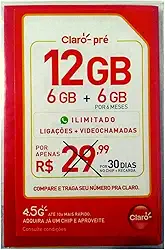 CHIP CLARO PREZÃO MENSAL + RECARGA 12GB - Confira os DDD´s