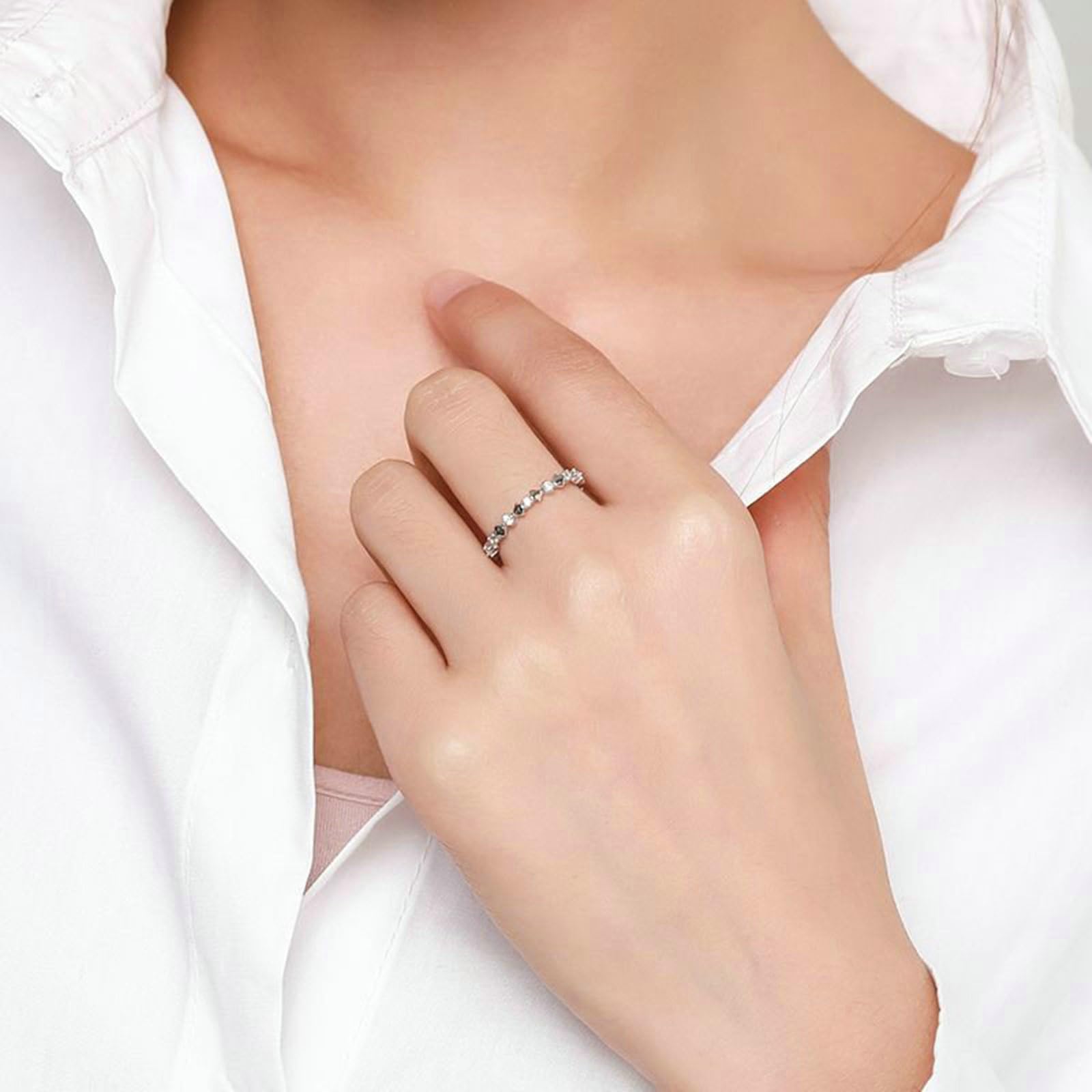 Anillo para mujer de oro blanco, anillos de compromiso, oro real eternidad con moissanite, elegante anillo de matrimonio para mujeres