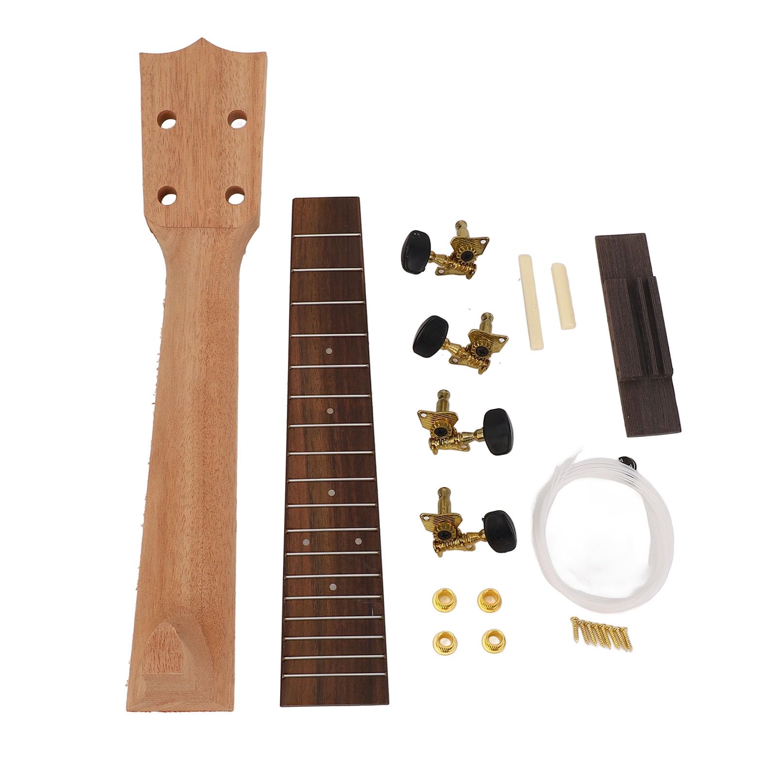 Ukulele Neck Kit, Ukulele Neck Fretboard Replacement Kit, Neck String Knobs Bridge Rosewood Fingerboard Set, for 23 Inch Ukulele
