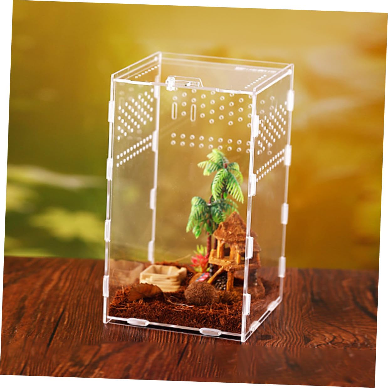 SEWACC Transparenter Reptilien Haustierbehälter Acryl Terrarium Zuchtbox 15x15x25cm für Reptilien Amphibien Beobachtung