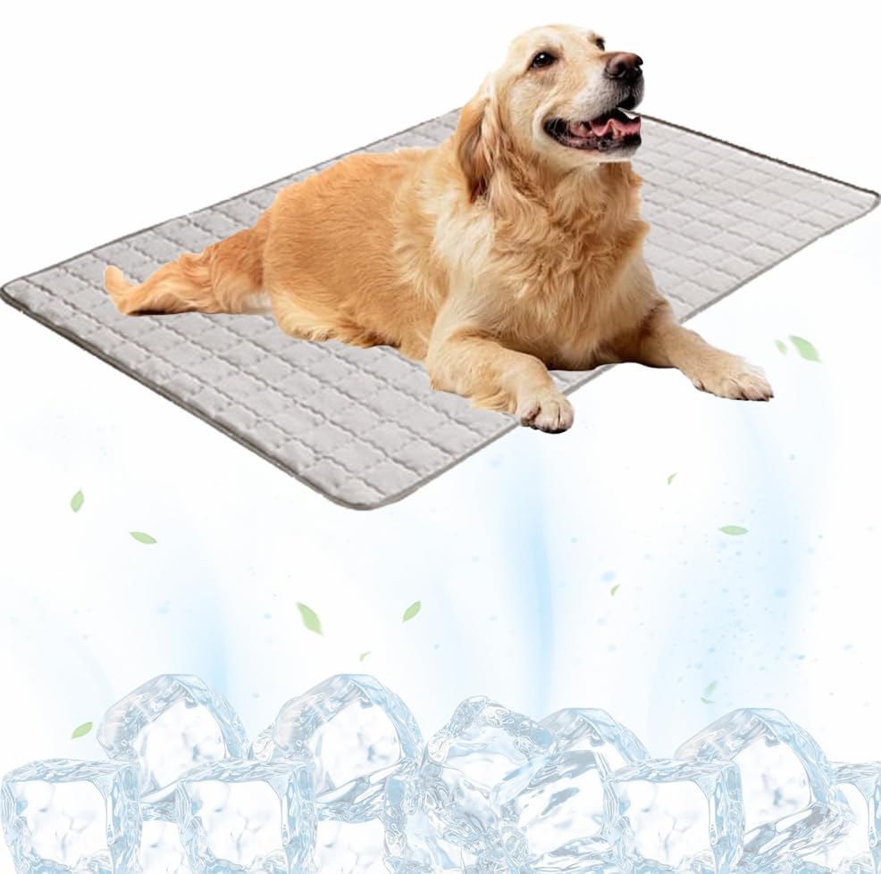 Pet Cooling Mat Pad, 2025 Upgraded Pet Ice Silk Mats, Pet Cooling Mat Ice Silk Cool Mat for Dogs & Cats, with Non-Slip & Foldable Summer Reusable Pet Cool Bed (Light Gray, L-90x60cm)