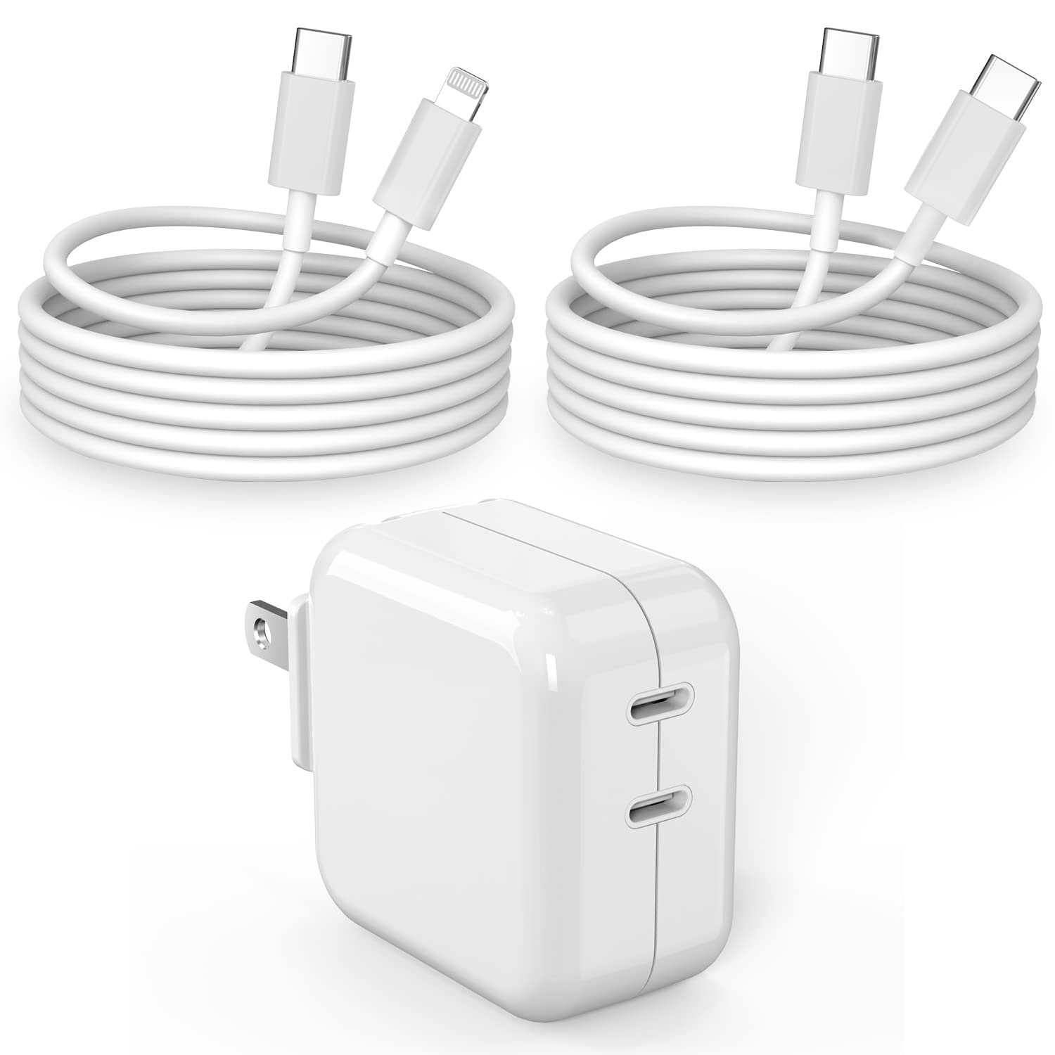 iPhone Charger iPad Charger, 40W Dual USB C Fast Charger 【Apple MFi Certified】 Double Port Super Quick Apple Charger Foldable Plug with USB C to C Cord and USB C to Lightning Cable for iPad, iPhone