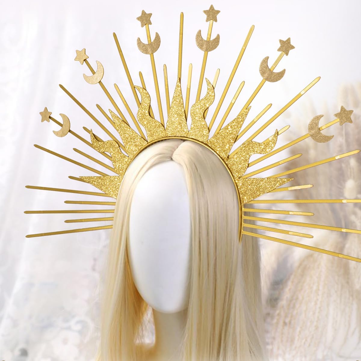 Halloween Halo Sun Headband Gold Sunburst Star Moon Crown Headpiece Spiked Headdress for Women Girls Halloween Cosplay Wedding Gothic Costume Accessories - Image 6