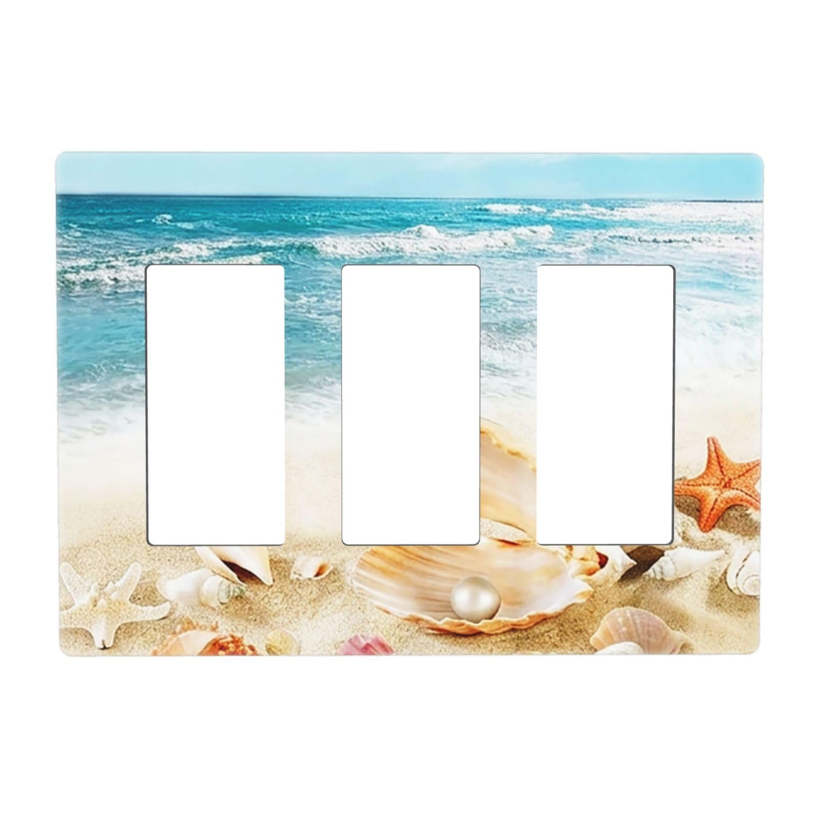 Nautical Beaach Shell Starfish Coastal 3 Gang Triple Rocker/Decorator Light Switch Wall Plate Cover Decorative GFCI Electrical Faceplate Switchplate Dimmer