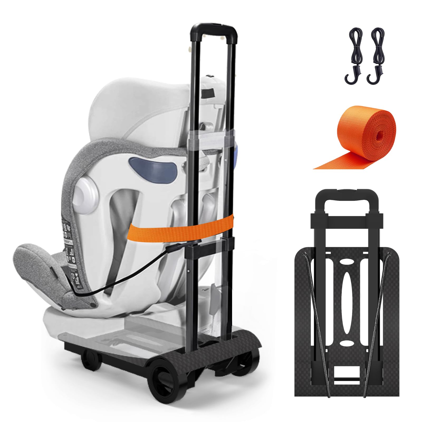 Carrello da viaggio per seggiolino auto, Trasportatore per seggiolino auto con ruote, Carrello pieghevole per seggiolino auto per aeroporto con cintura, Carrello da viaggio per seggiolino auto