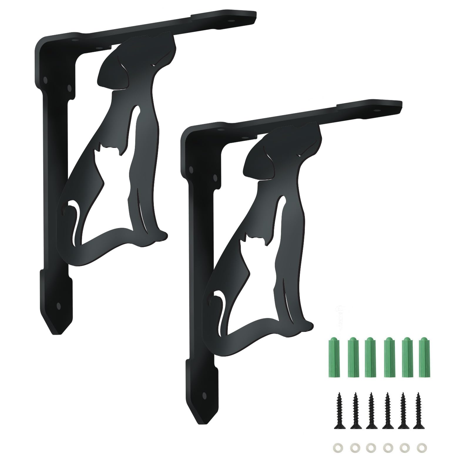 SUPERDANT 2Pcs Cat and Dog Shelf Brackets 21x17.2cm Animal Heavy Duty Shelf Brackets Decorative Shelves Bracket Black Iron Bracket for Shelves for Bookshelf Fireplace Home Garden Housewarming Gift