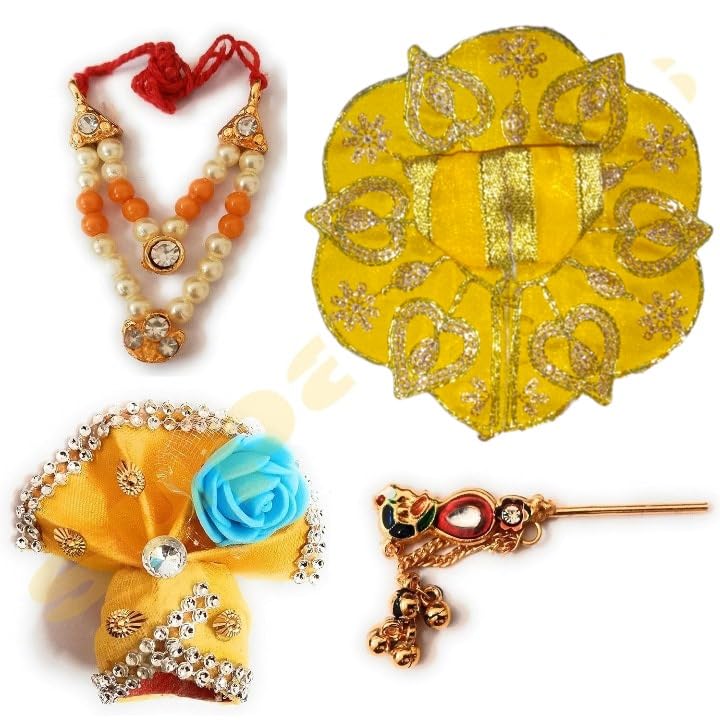 laddu Gopal Dress,mala,Flower pagdi,and bansuri Combo Saver Set (laddu Gopal Accessories) (0 no.)