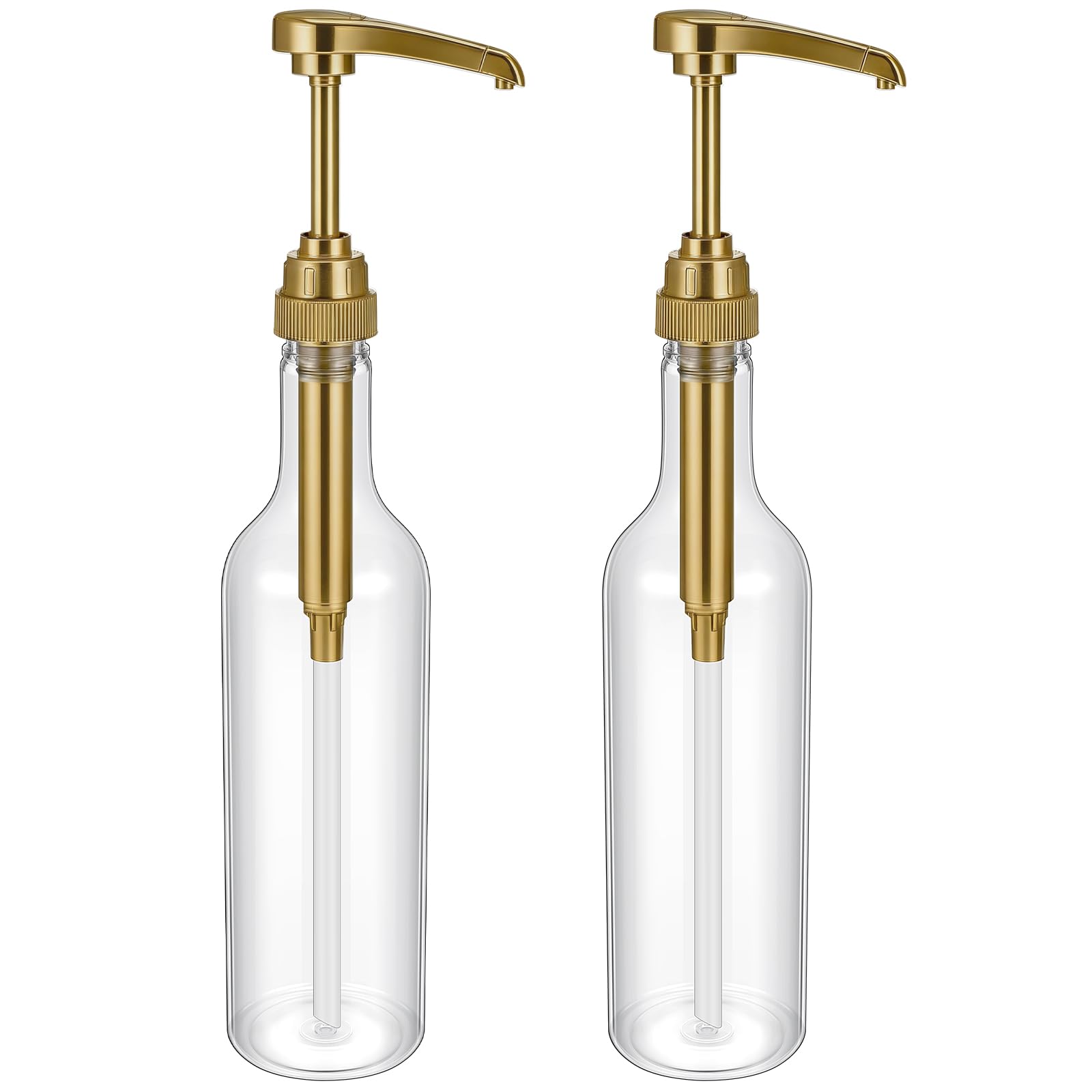 Maxdot 2 Pcs 25 oz Plastic Syrup Bottles with Pump Syrup Dispenser, Gold