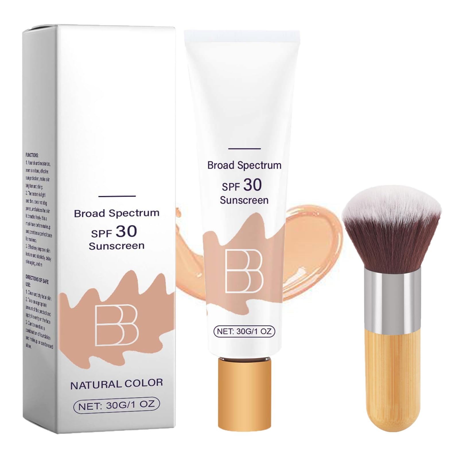 BB Blur Tinted Moisturizer with Brush, BB Blur Tinted Moisturizer Spf 30, BB Tinted Moisturiser, BB Cream Tinted Moisturiser, Hydrates & Smooths Your Skin, Create Natural a Makeup (Natural, 30ml)
