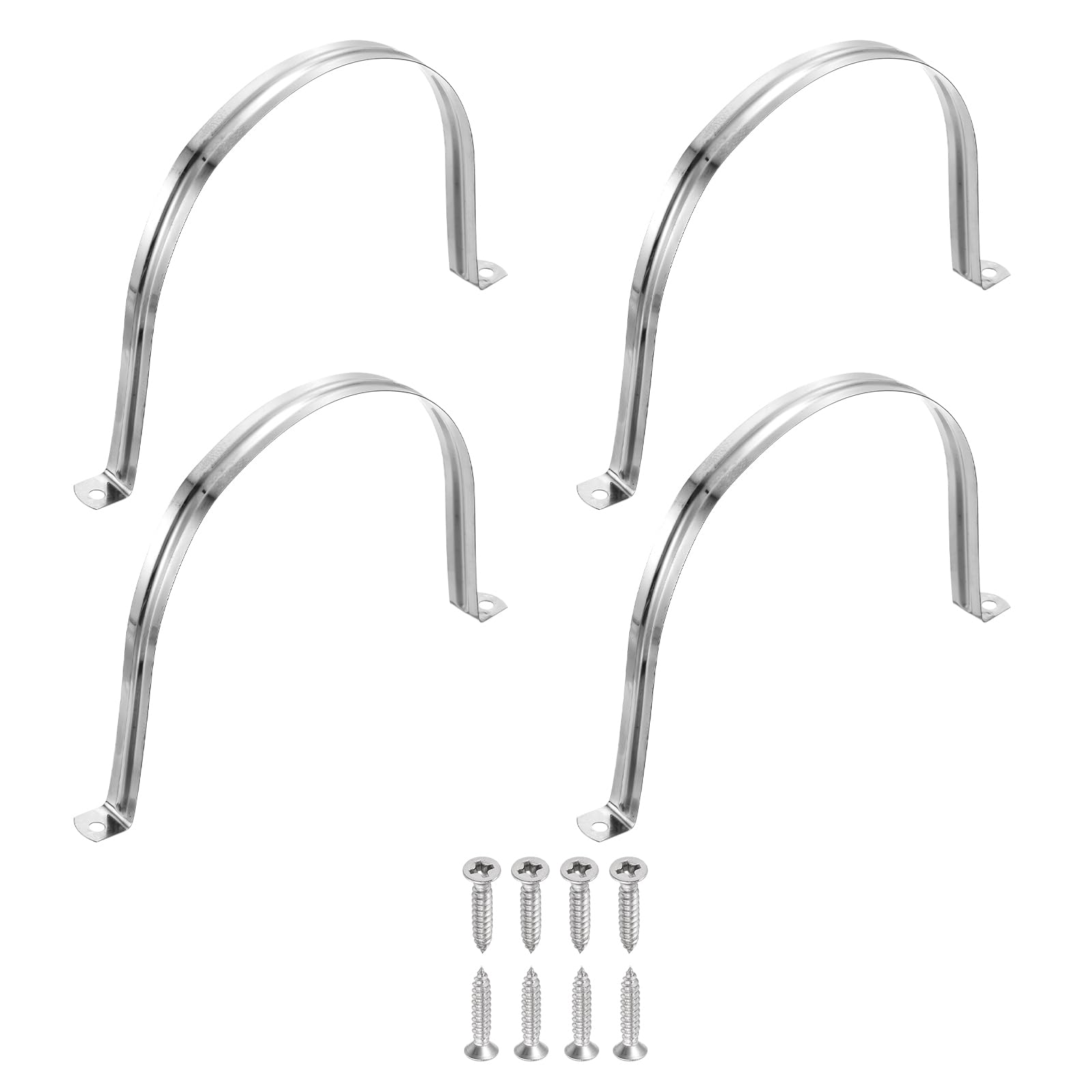 sourcing map 4Pcs 150mm(5-15/16") 304 Stainless Steel Rigid Pipe Strap, Two Hole Strap U Bracket Heavy Duty Pipe Conduit Clamp with Self-Tapping Screws for Hose Wire Cord Installation, Silver โ image 1