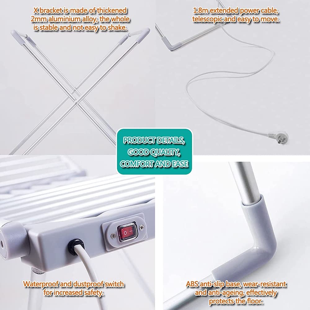ZJIEX Stendino Elettrico, 20 Barre Riscaldate, Pieghevole Stendibiancheria Elettrico, Potenza 230W Asciugabiancheria Elettrico, Stendi Biancheria per Interno