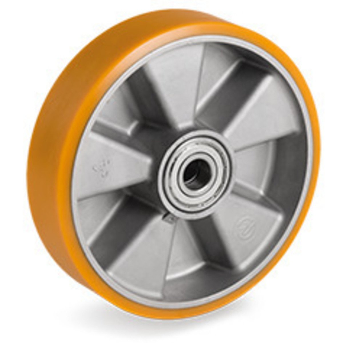 Polyurethan Rad 200 mm für Hubwagen mit Kugellager Bohrung 20 (200-20-38)