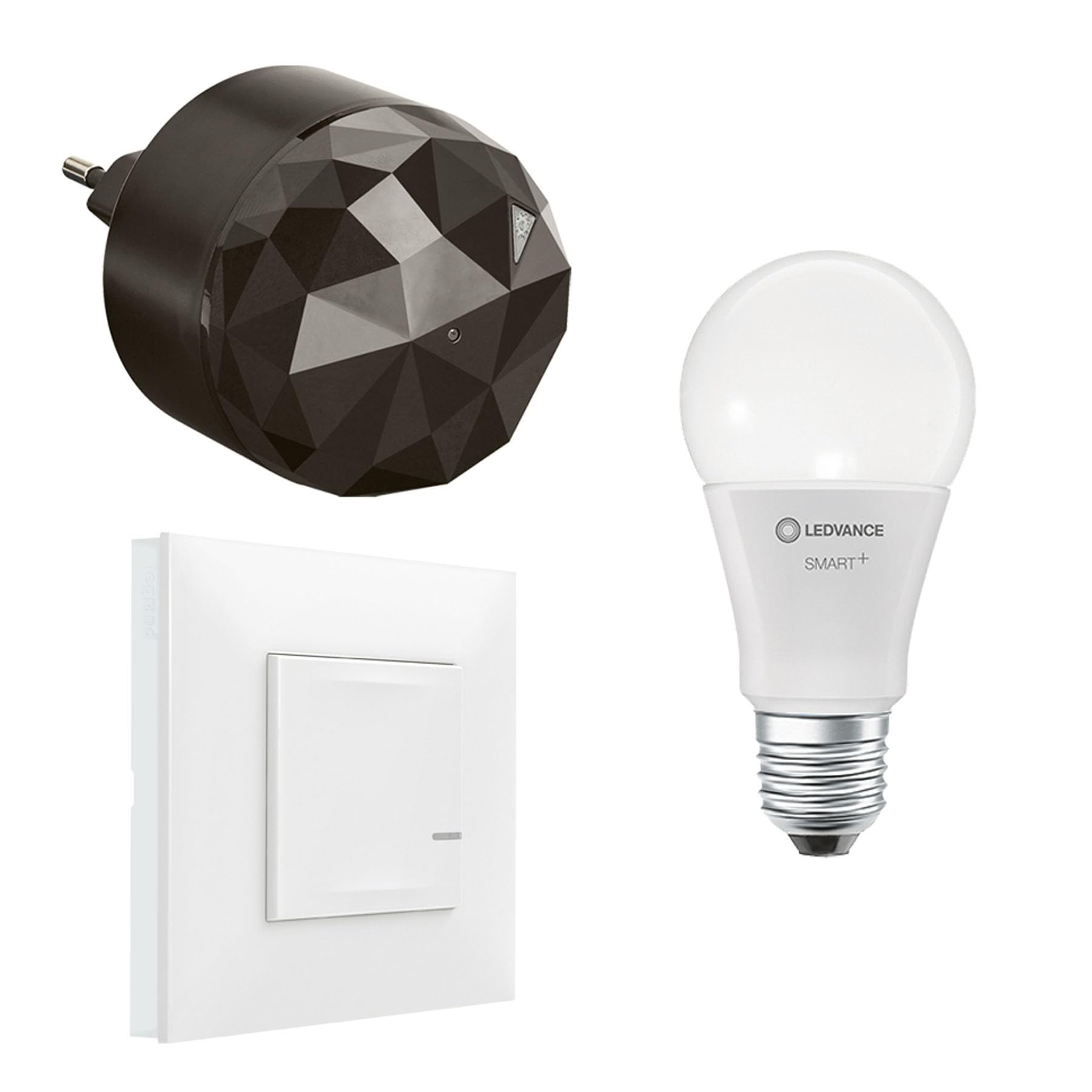 Legrand 199207 - Starter Pack Valena Next mit Netatmo: 1 Gateway Plug + 1 kabellose Beleuchtungsbefehle + 1 x E27 Smart Birne Klassisch/Weiß