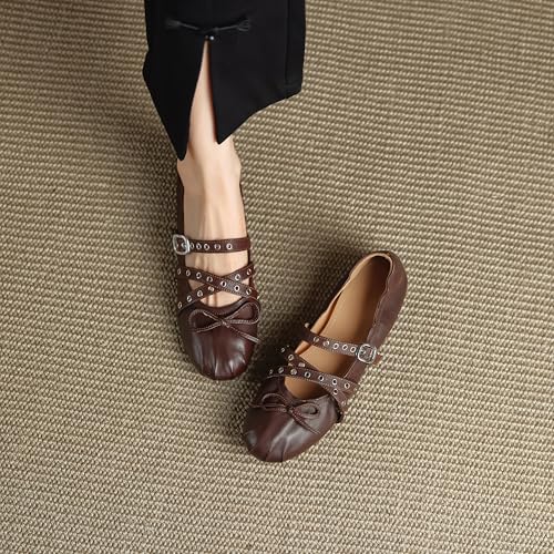 Mary Jane Shoes for Women Ballet Flats Round Toe Low Heels Adjustable Strap Flats Bowknot Casual Work Office Walking Comfortable Shoes4
