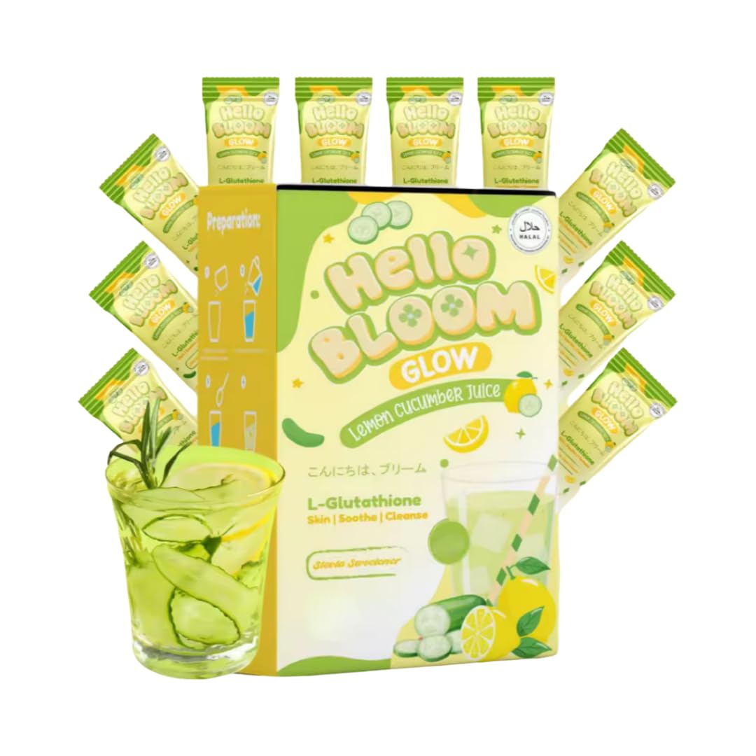 Amazon.com: Hello Bloom Glow Reduced L-Glutathione Powder Juice Drink (10  Sachets x 18g, Lemon Cucumber) : Health & Household