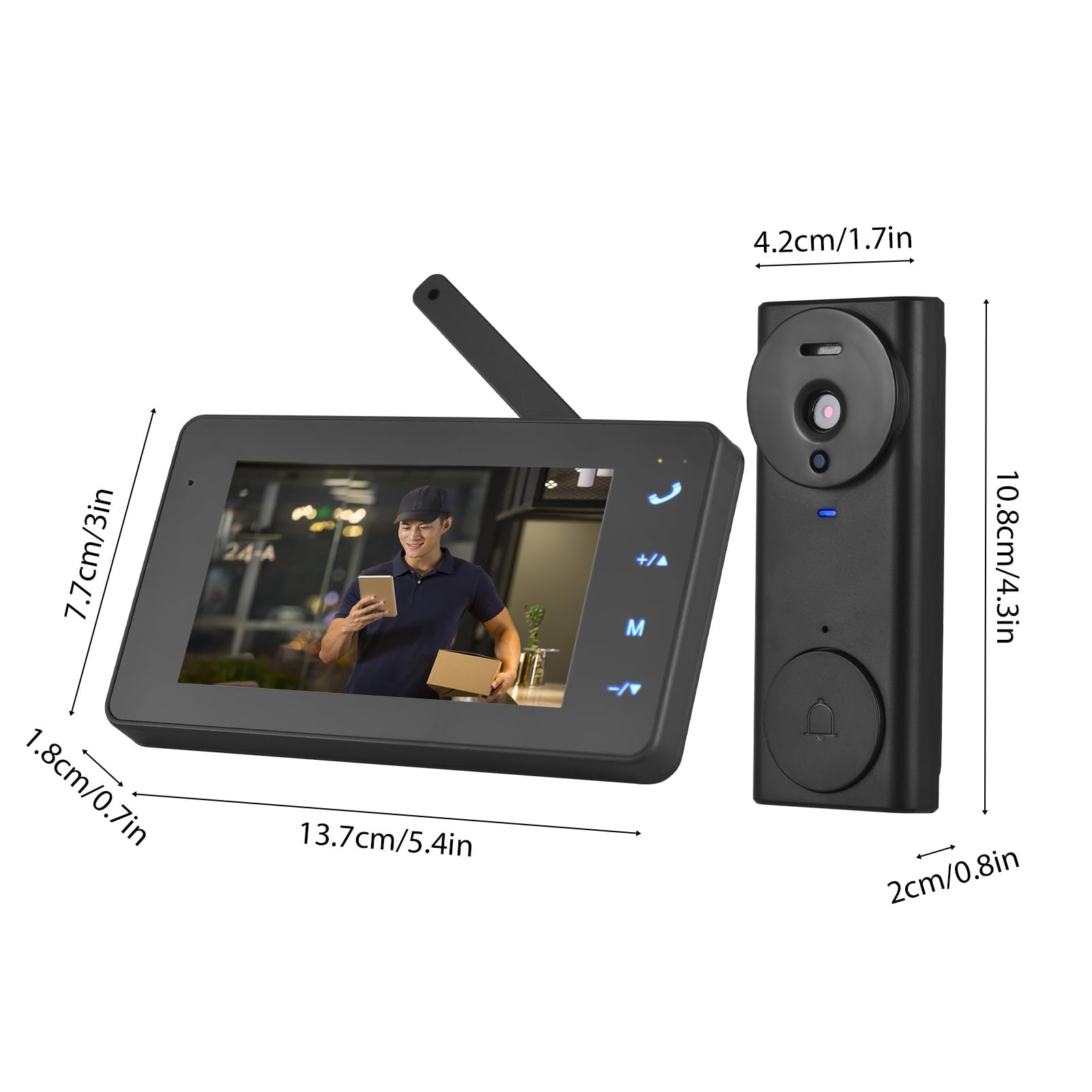 Cámara de timbre de vídeo inalámbrica 2.4G con pantalla de monitor, pantalla 4.3 IPS, videoportero, kit de cámara, visión nocturna de 170 grados, micrófono HiFi, intercomunicador de 2 vías