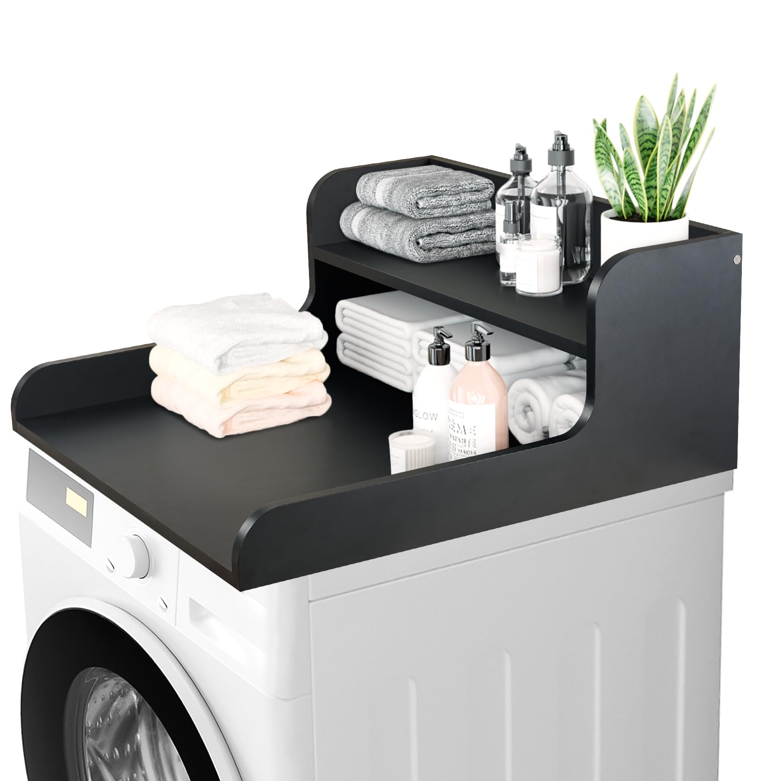 Kaboon Waschtrockner-Arbeitsplatte, 2 Etagen, 71,1 cm breit, Wäscheregal mit Rand, 71,1 cm B x 71,1 cm T x 30,5 cm H, Wäscheraum-Organizer, Schwarz