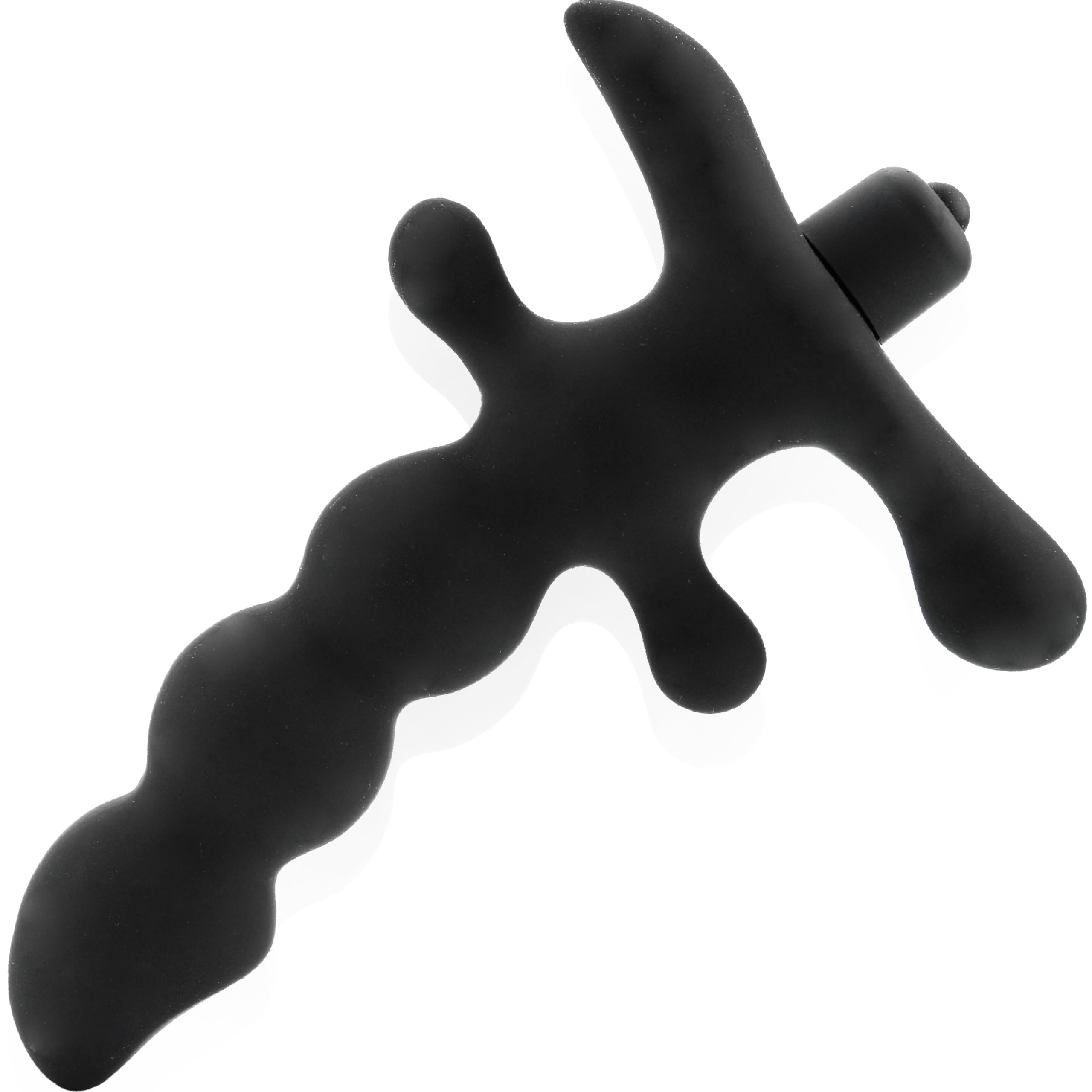 Vibratore prostatico Fops in silicone medico - Lunghezza 14 cm e design ergonomico a perline - Vibrazioni potenti per uomini e coppie - Vibratore anale per massaggio prostatico, Nero A11-12