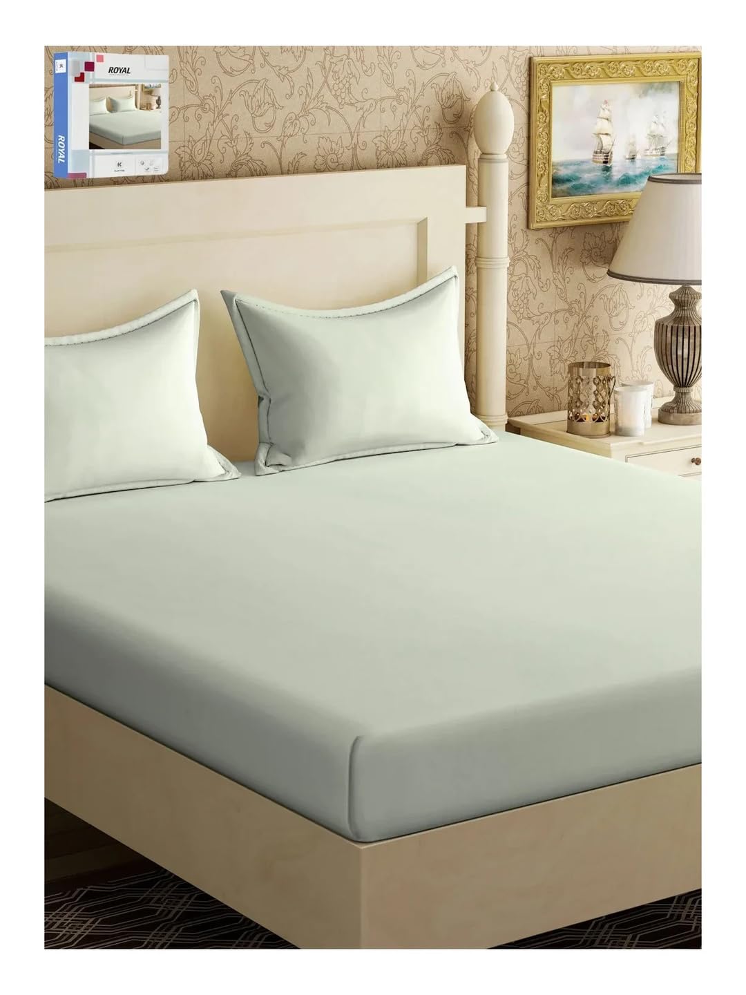 Klotthe Book Fold Light Green Solid 300 TC Cotton Blend Double Bedsheet with 2 Pillow Covers-picture-10