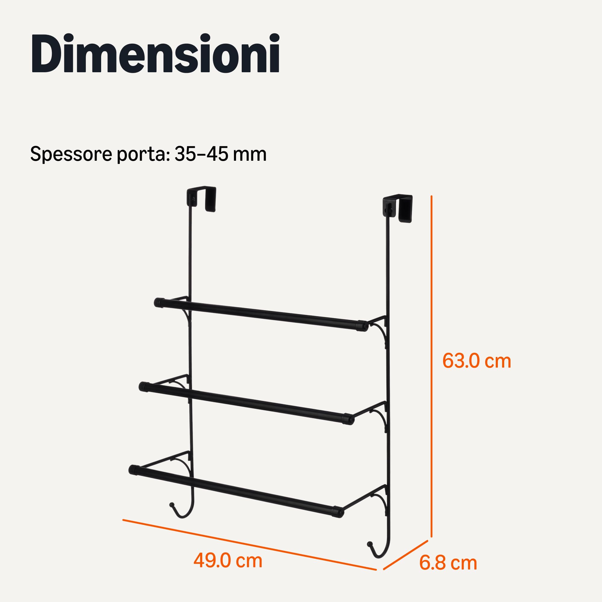 Amazon Basics Portasciugamani da sopra la porta, Nero, 49 x 17 x 63 cm
