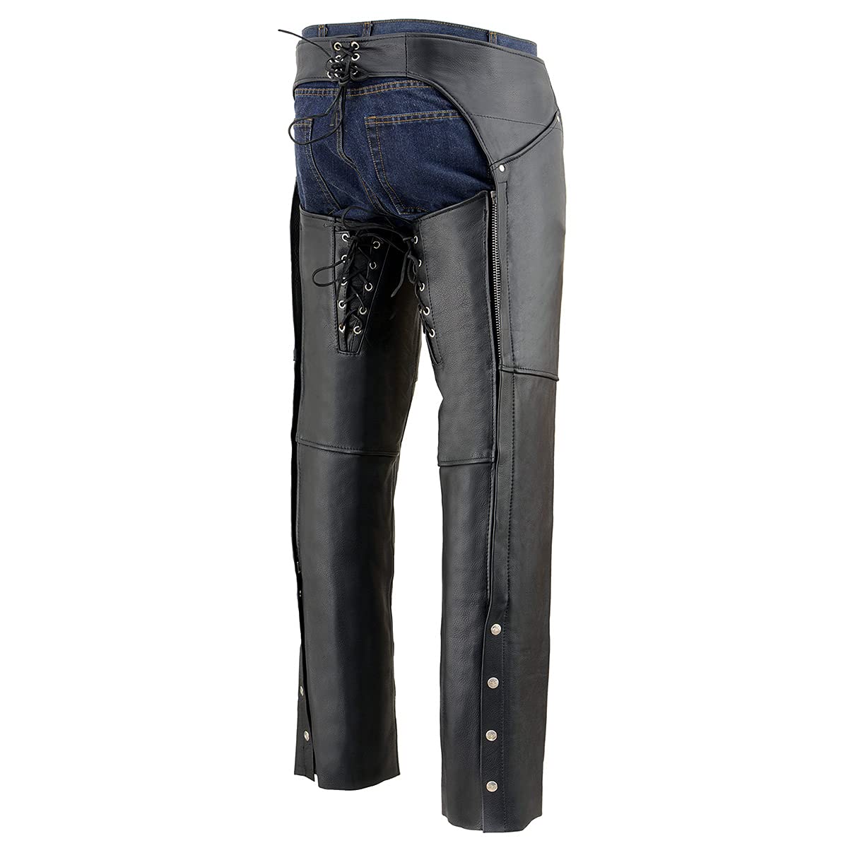 Milwaukee Leather Gambali da Donna in Pelle con Tasca sul Fianco Nero