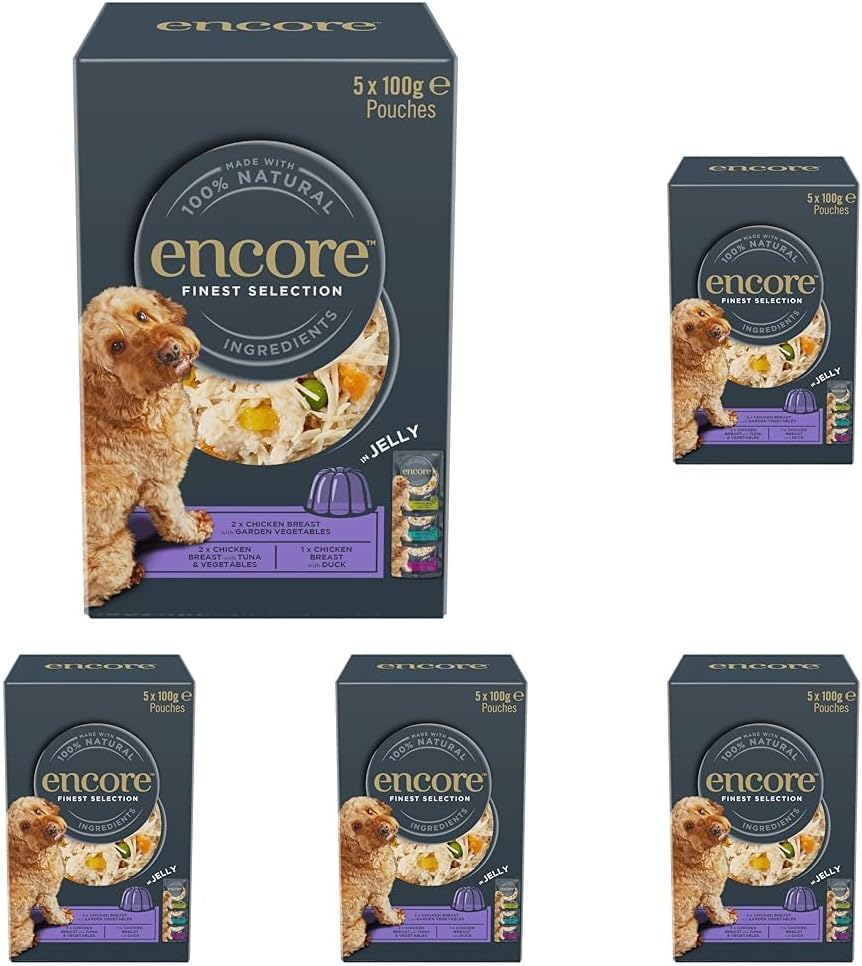 Encore Natural Wet Dog Food Pouches Finest Chicken Selection in Jelly, 5x100g Pouches (Pack of 5)