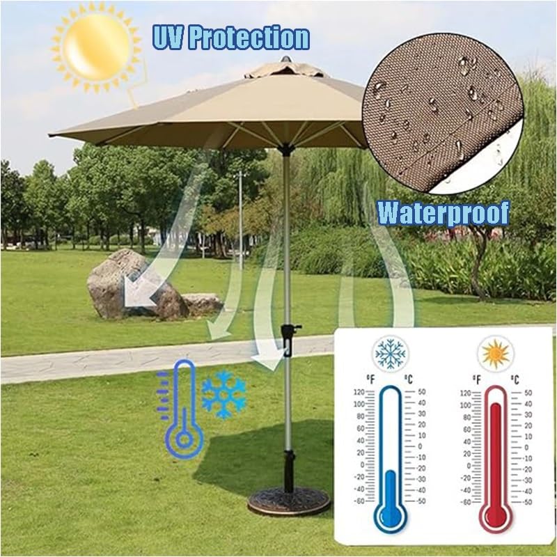 GSKFXJ Outdoor Table Umbrella Replacement Canopy Cover, 7ft 8ft 9ft 10ft Round Replacement Parasol Canopy, 8/6 Ribs Replacement Patio Umbrella Top Cover(Beige,3.0m/10ft(6Ribs))