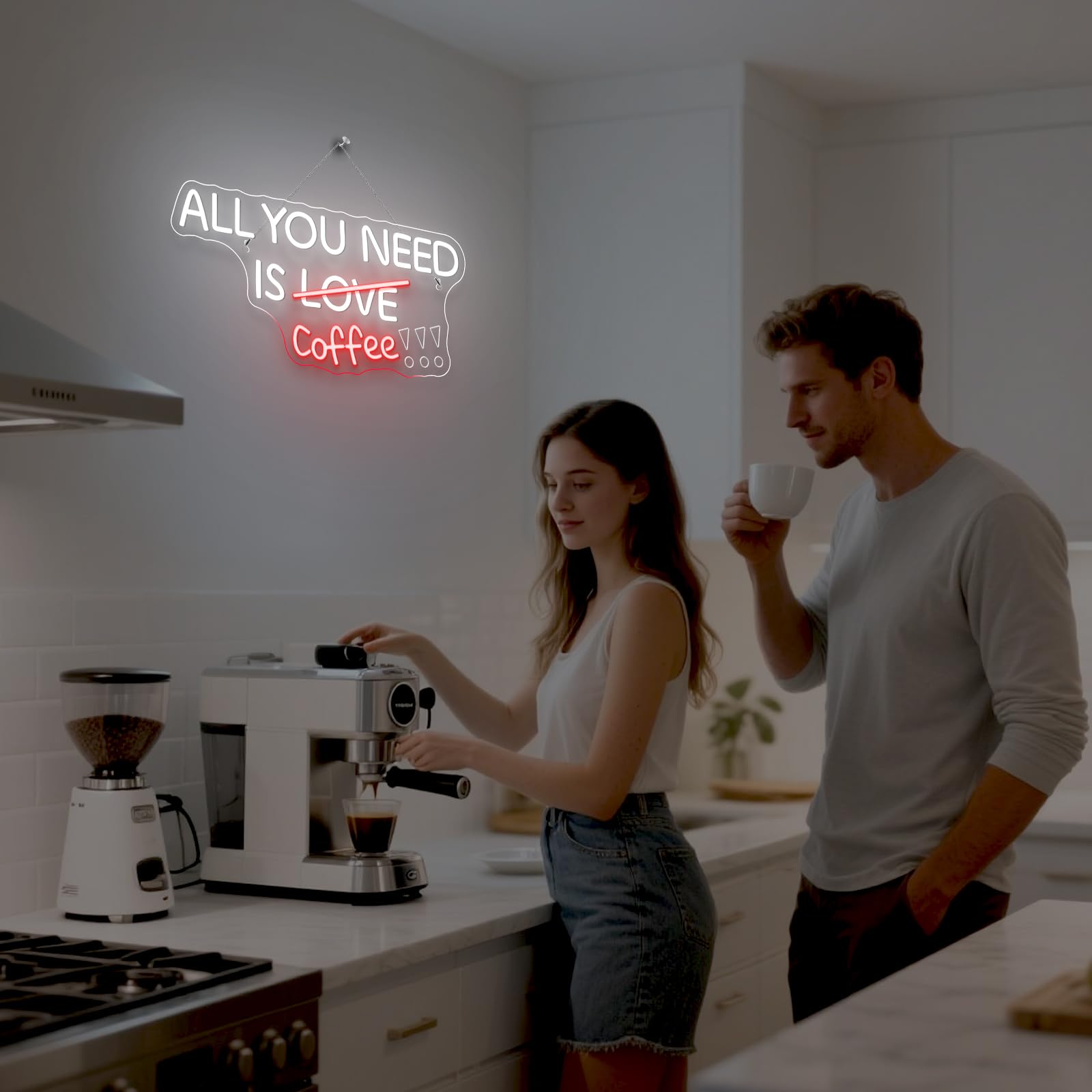 Horseneon Letrero de Café de Neón, Letrero Luminoso de Café, Toda la Necesidad Es Café Luz de Neón, Letrero de Neón LED de Palabra para la Pared Rosa Blanco Letrero de Neón de Café para Bar de Café