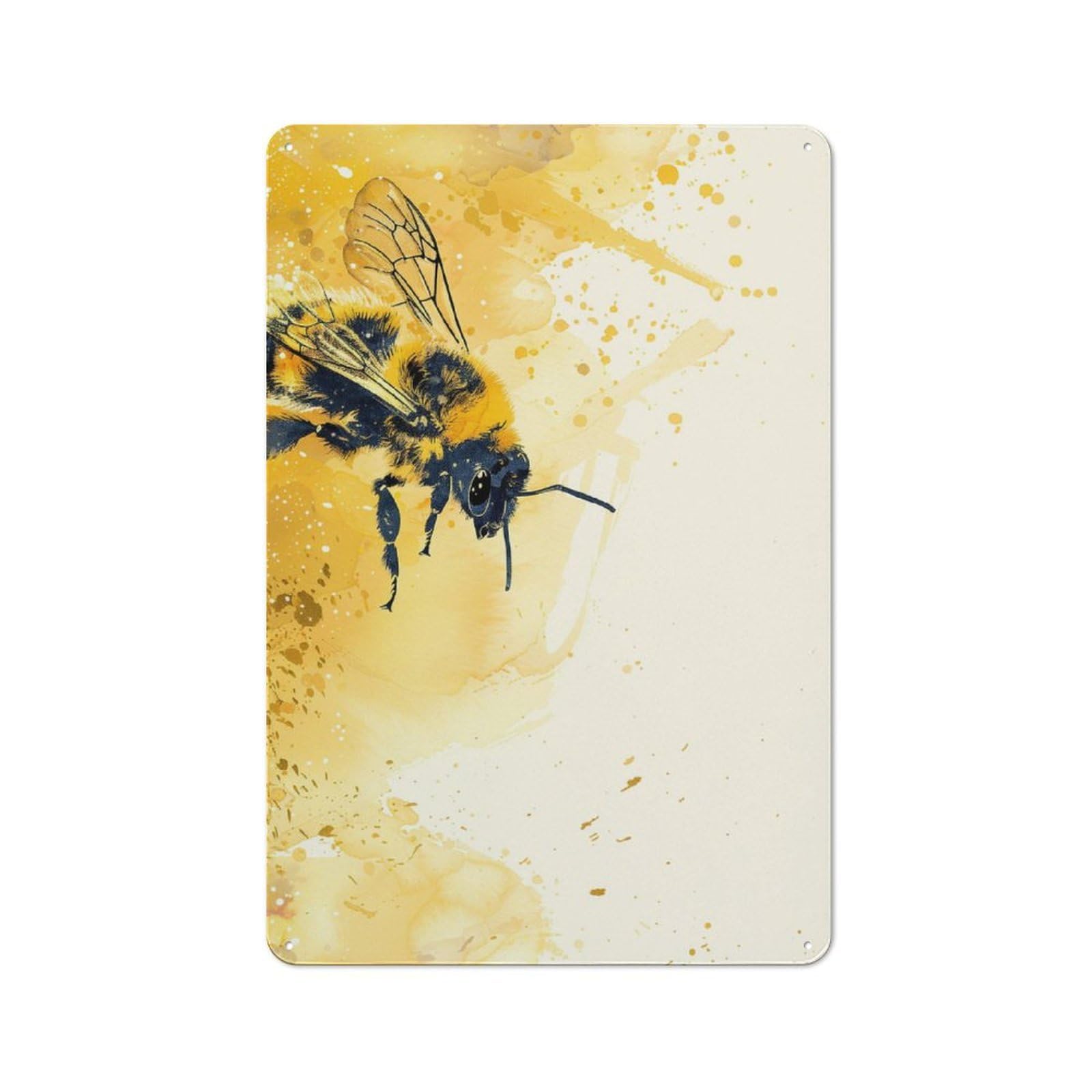 For Café Or Restaurant, Bee Watercolor Art Rustic Metal Plaque 30x20cm, for Hospitality Interior Collectors Refreshing A Room in Autumn