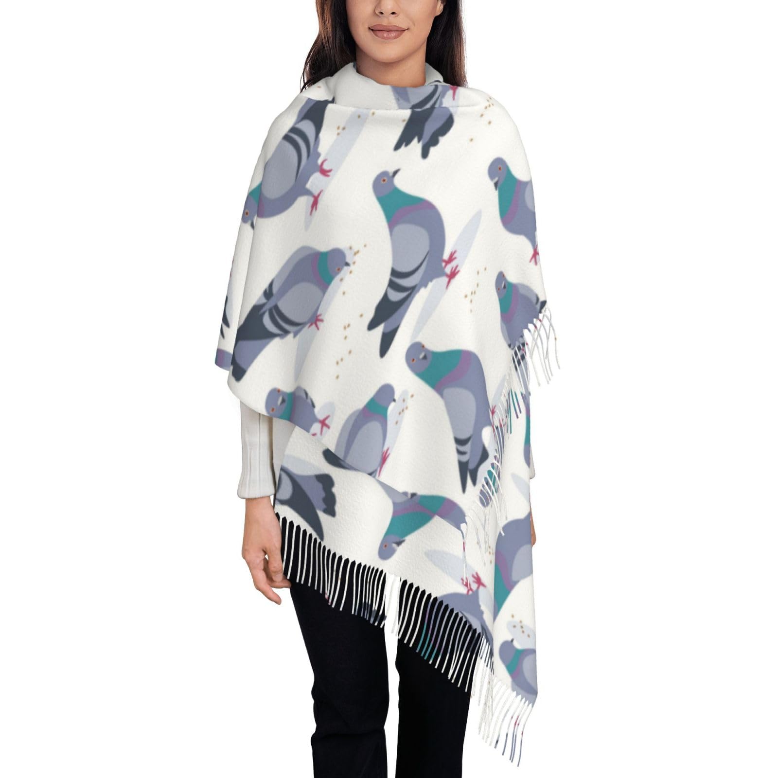 KazUp Bluish Pigeons, Scarf Womens Large Soft Cashmere Feel Shawls Wraps Light Stole 192x75 cm