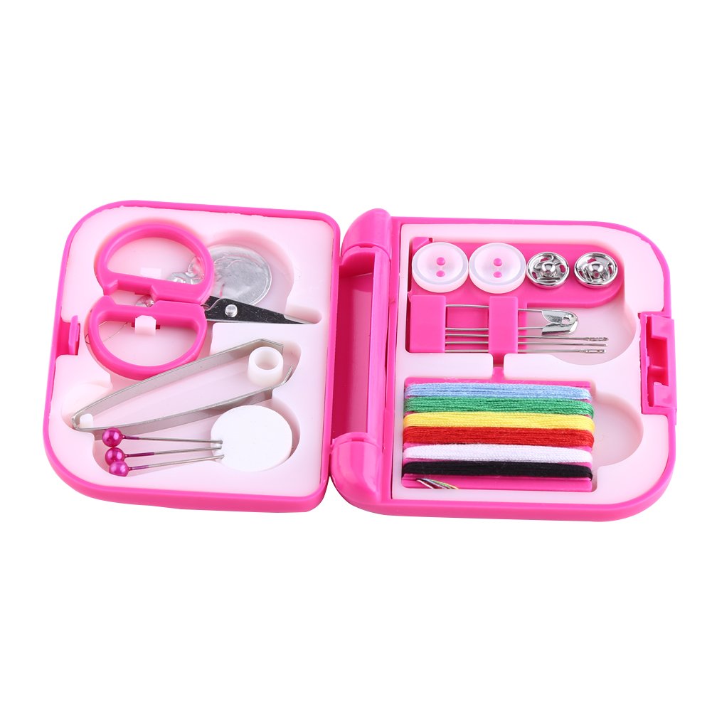 Portable Travel Sewing Kits Box Needle Threads Scissor Buttons Pins Home Tools Sewing Kits BoxSewing KitsSewing BoxSewil Can Is Safe Design (Rose Red)